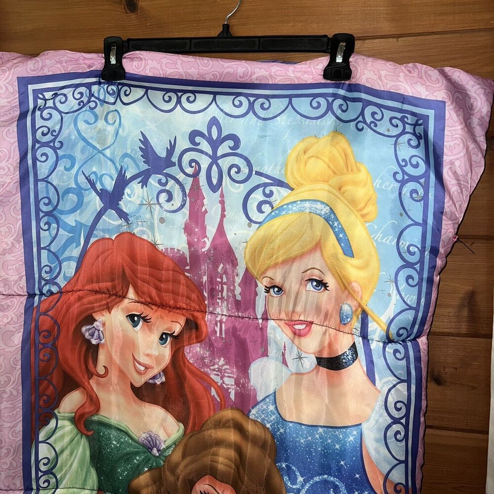 Disney Princess Sleeping Bag Girls Pink Purple Belle Ariel Cinderella - Picture 2 of 5